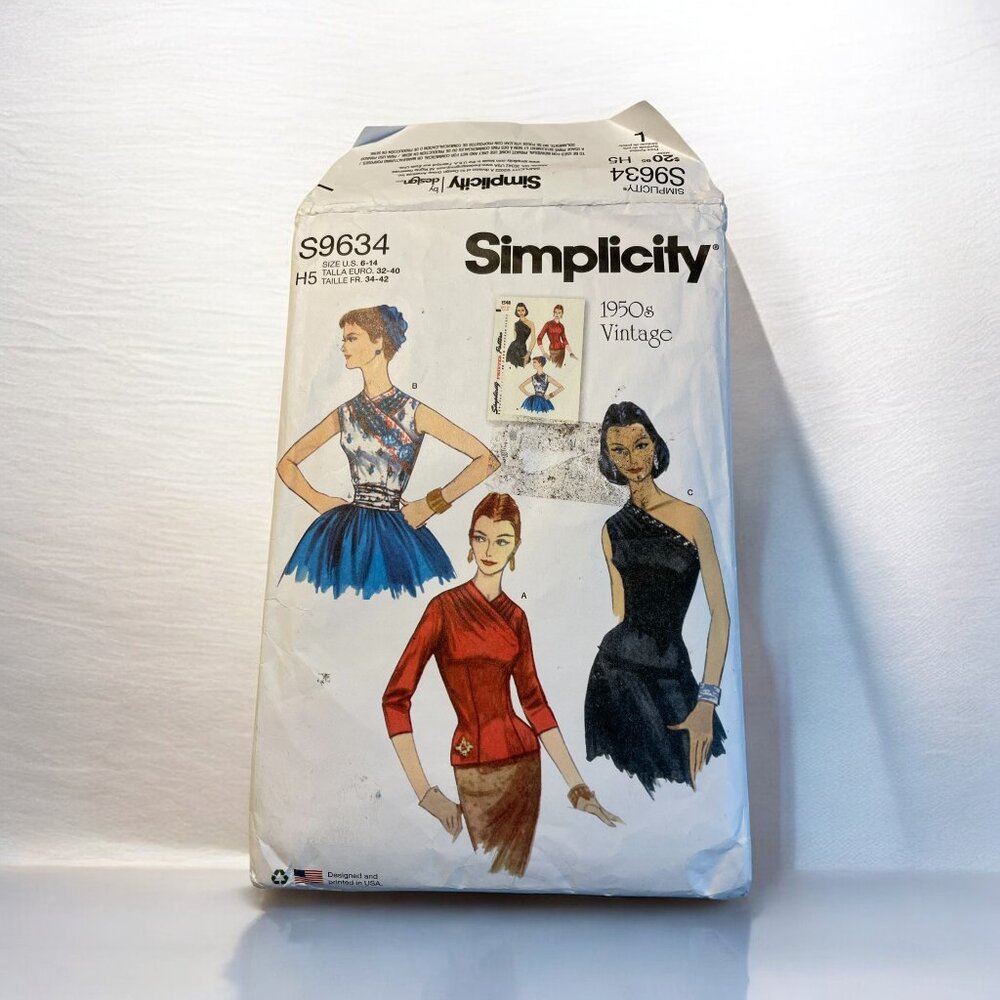Simplicity S9634 Sewing Pattern Blouses 1950s Vintage Style FF Uncut Sz 6 - 14